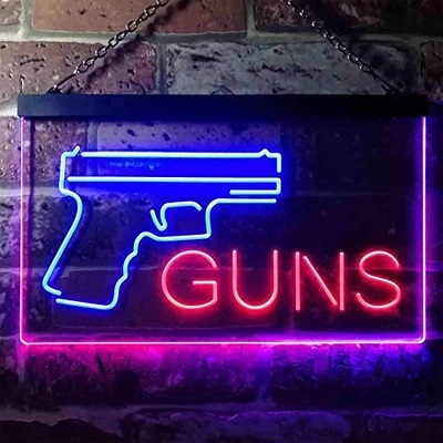 Gun Shop Guns Dual LED Neon Light Sign